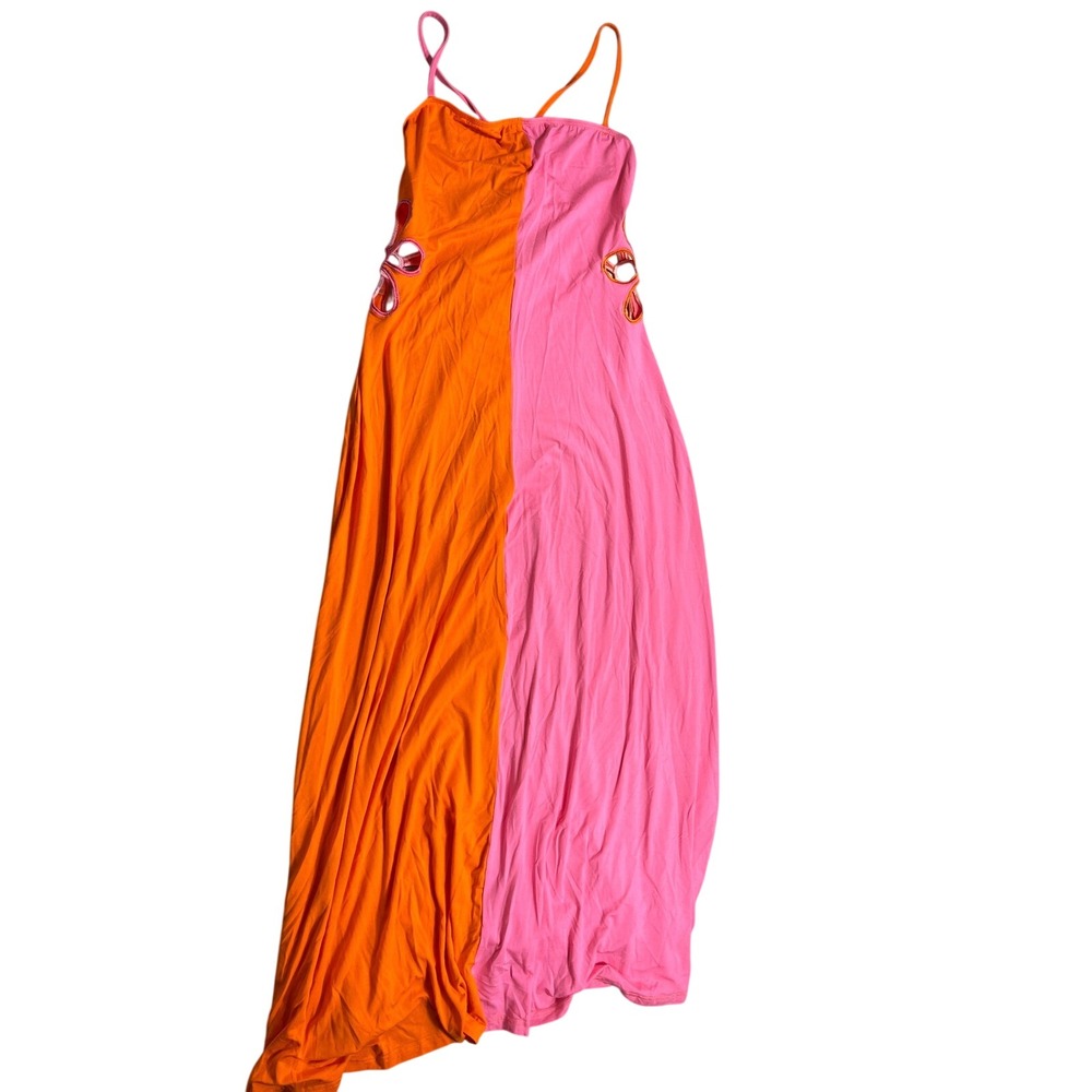 Popvil NWT Pink Orange Flower Cutout Maxi Dress Medium Vacation Resort